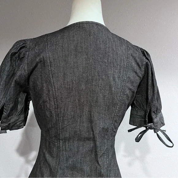Button down short sleeve denim light charcoal color dress - Picture 10 of 14